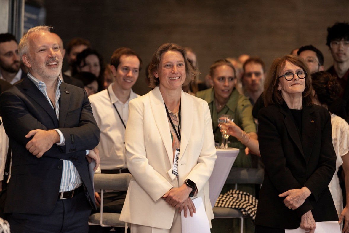 Professor Stephen Bartlett, Chief Investigator in the Australian Research Council Centre of Excellence in Engineered Quantum Systems (EQUS) with ARC Executive Director Professor Anika Gauja and Dr Cathy Foley, former Chief Scientist of Australia. 