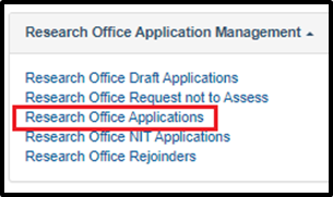 Step 1: How Research Office Staff can view the outcomes of a scheme round within RMS