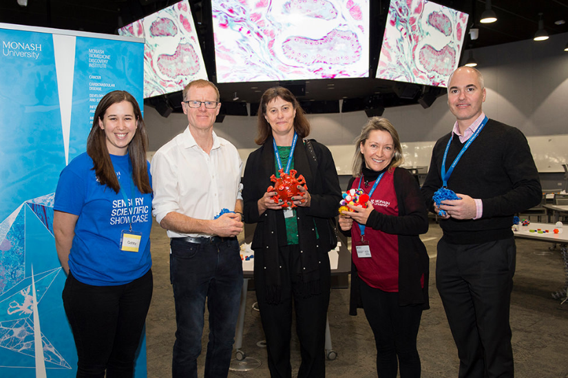 Left to Right: Project Leader Dr Gabby Watson, ARC Australian Laureate Fellow Professor Jamie Rossjohn, Ms Liz Visher (ARC), Dr Erica Tandoori, Mr Wayne Seary (ARC). Credit: Hynesite Photography &amp; Monash University.