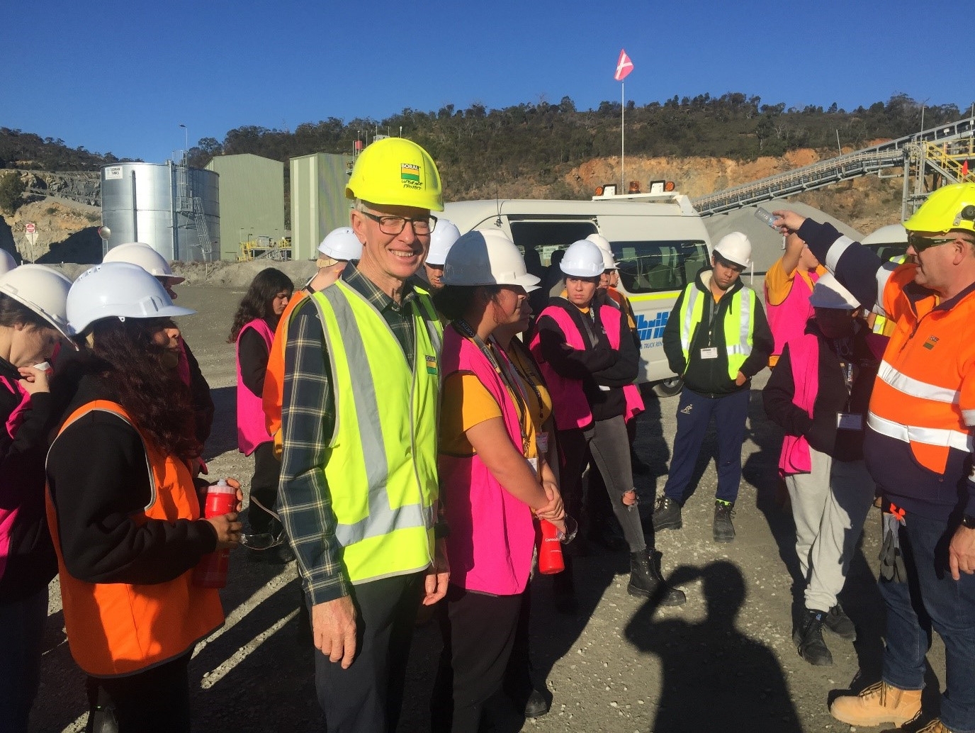 Professor Dixon leading a group of gifted indigenous students on a tour of mining restoration