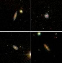 Image: Images of four distant galaxies observed with the Arecibo radio telescope, which have been found to host huge reservoirs of atomic hydrogen gas.
