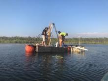 Taking core samples on Giraween lagoon Taking core samples on Giraween lagoon