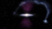 An artist’s impression of the massive bursts of ionising radiation exploding from the centre of the Milky Way and impacting the Magellanic Stream. Credit: James Josephides/Thorsten Tepper-Garcia/ASTRO 3D An artist’s impression of the massive bursts of ionising radiation exploding from the centre of the Milky Way and impacting the Magellanic Stream. Credit: James Josephides/Thorsten Tepper-Garcia/ASTRO 3D