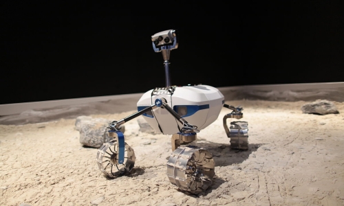 A moon rover in a test bed