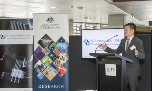 Image: Distinguished Professor Dayong Jin, ARC Future Fellow, launches the ARC IDEAL Hub. Image credit: Matthew Duchesne.