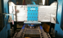 Dynamic impact testing of the CM protective panel with a drop hammer system. Credit: Dr Xiaohan Yang.