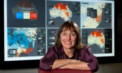 Queensland University of Technology Distinguished Professor Kerrie Mengersen with the Australian Cancer Atlas.