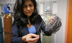 Image: Professor Veena Sahajwalla, with 100% recycled plastic filament.