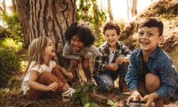 Kids playing in forest 