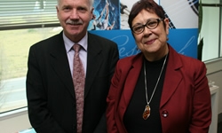 Professor Aileen Moreton-Robinson with ARC CEO, Professor Aidan Byrne. Image: Professor Aileen Moreton-Robinson with ARC CEO, Professor Aidan Byrne.
