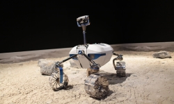 A moon rover in a test bed