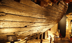 The stern section of the Batavia hull housed in the Shipwreck Galleries in Fremantle, Western Australia