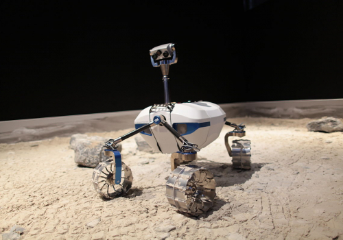 A moon rover in a test bed A moon rover in a test bed
