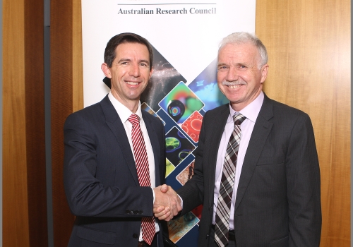 Image: Senator The Hon. Simon Birmingham and Professor Aidan Bryne. Image credit: Norman Plant. Image: Senator The Hon. Simon Birmingham and Professor Aidan Bryne. Image credit: Norman Plant.