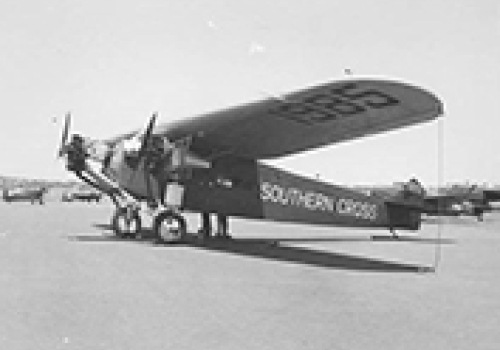 Image: The Southern Cross, the first plane to fly across the Pacific Ocean, at RAAF base Canberra 1943.
