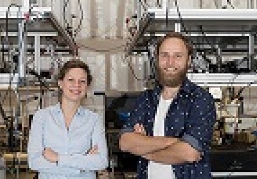 Image: Dr Birgit Stiller and Moritz Merklein inside their lab in the Sydney Nanoscience Hub. Image: Dr Birgit Stiller and Moritz Merklein inside their lab in the Sydney Nanoscience Hub. Image credit: Louise Cooper/The University of Sydney.