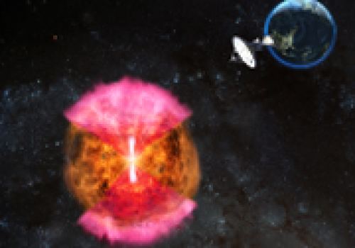 Image: A hidden or ‘choked’ jet (white) powering a radio-emitting ‘cocoon’ (pink) is the best explanation for the radio waves, gamma rays and X-rays the astronomers observed.
