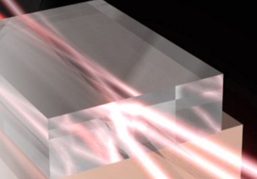 Image: Diamond beam combining amplifier: Three input beams intersect in the diamond efficiently transfer their power to a fourth input ‘seed’ beam. Image credit: Ondrej Kitzler. Image: Diamond beam combining amplifier: Three input beams intersect in the diamond efficiently transfer their power to a fourth input ‘seed’ beam. Image credit: Ondrej Kitzler.