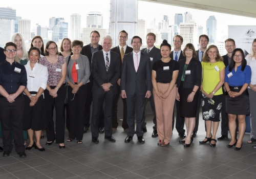 Some of the new 2015 Future Fellows at the announcement event in Brisbane with Minister Simon Birmingham and ARC CEO Professor Aidan Byrne. Image: Some of the new 2015 Future Fellows at the announcement event in Brisbane with Minister Simon Birmingham and ARC CEO Professor Aidan Byrne. Image courtesy: Ray Cash Photography.