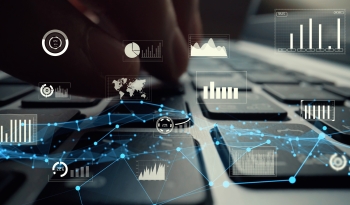 Creative visual of business big data and finance analysis on computer stock photo