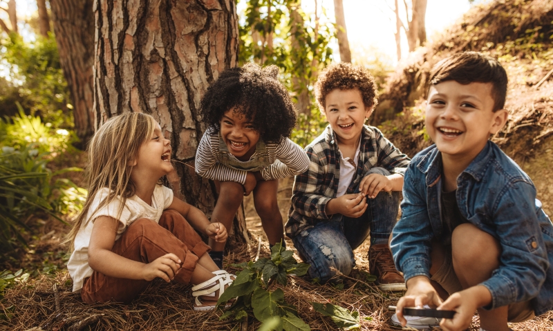 Kids playing in forest 
