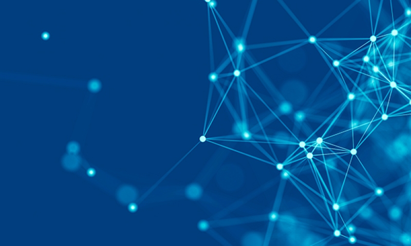 Image of a network, dark blue and light blue. 