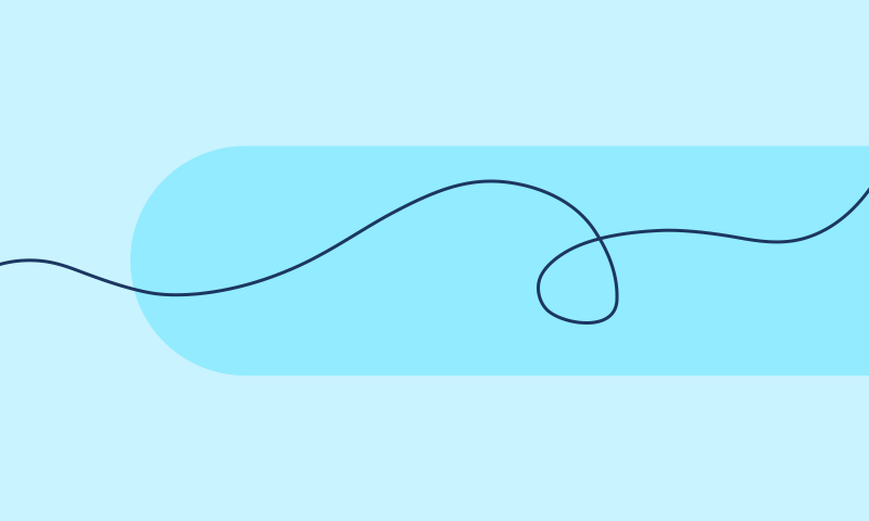 A light blue background with a dark blue, horizontally stretched oval in the centre. A dark blue wavy line runs across the oval, forming a loop near the middle