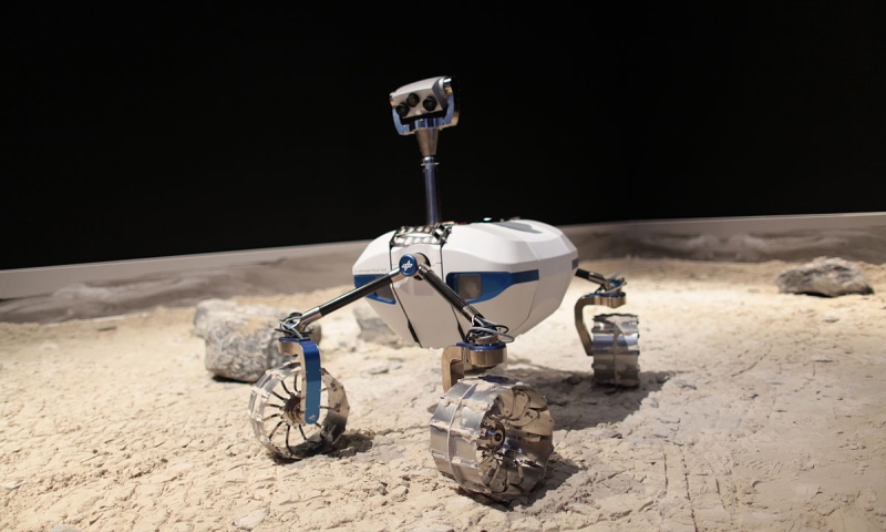A moon rover in a test bed